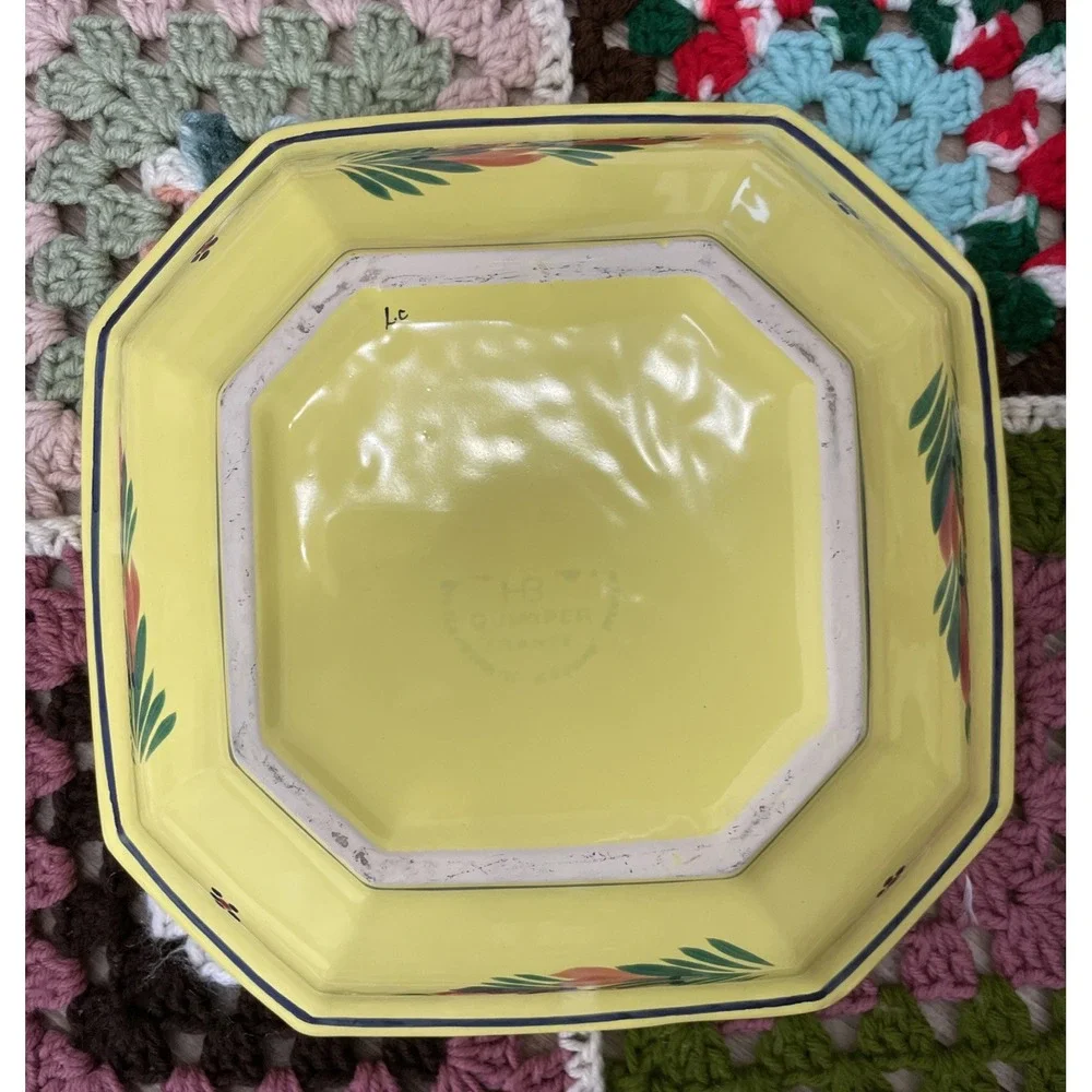 Quimper Octagonal Woman Serving Bowl‎ W/ Lattice  Soleil   11
